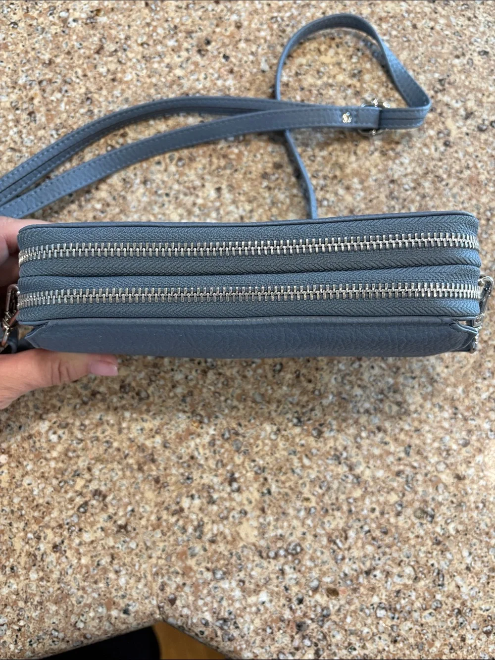 Lanyani Blue Leather Crossbody Wallet - RFID